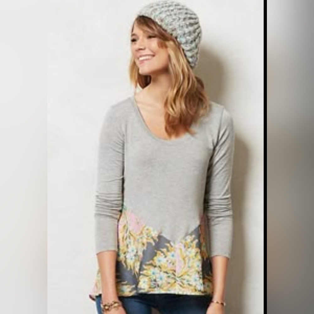 Language Gray Floral Long Sleeve Top
